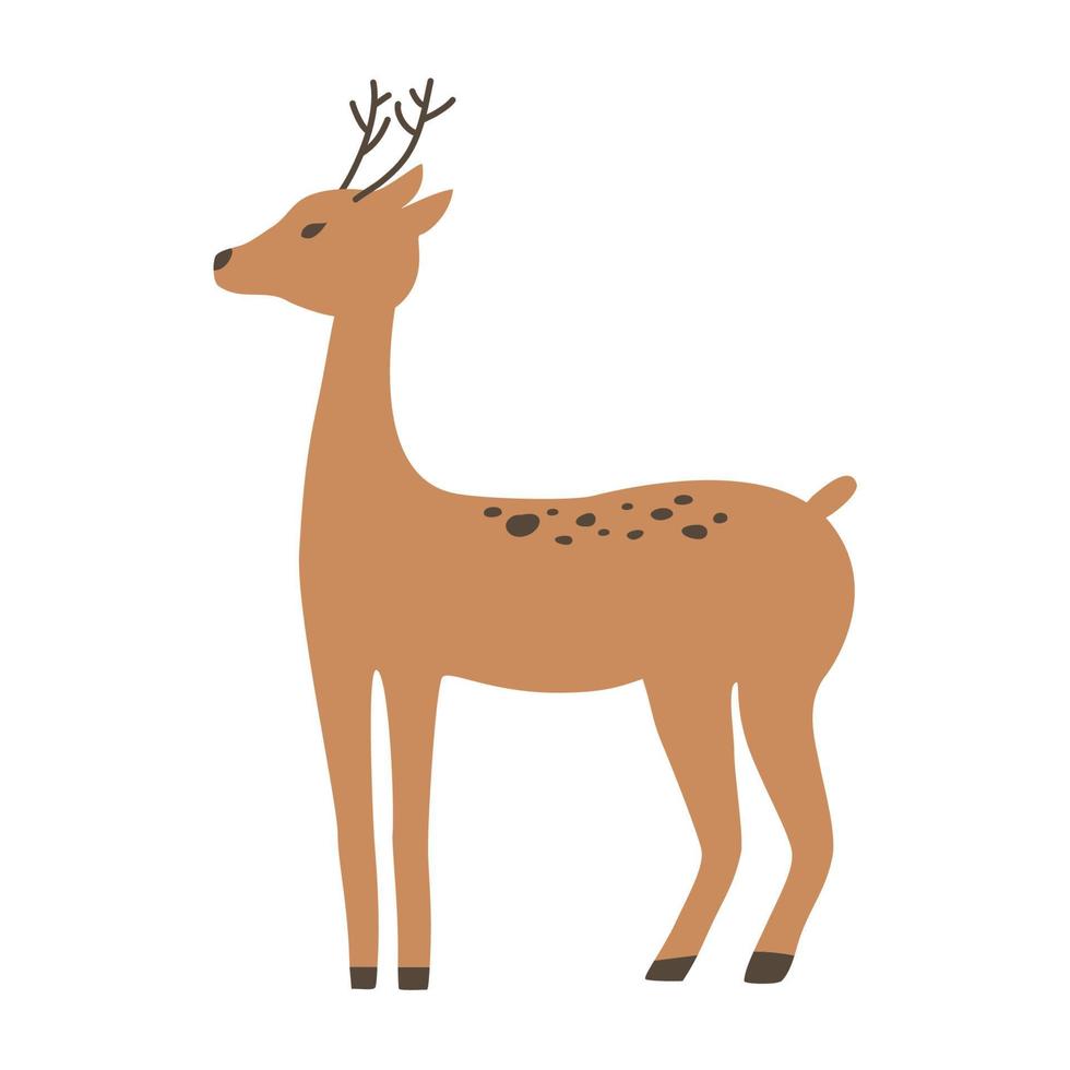 Deer brown vector illustration. Wild animal. Christmas symbol.