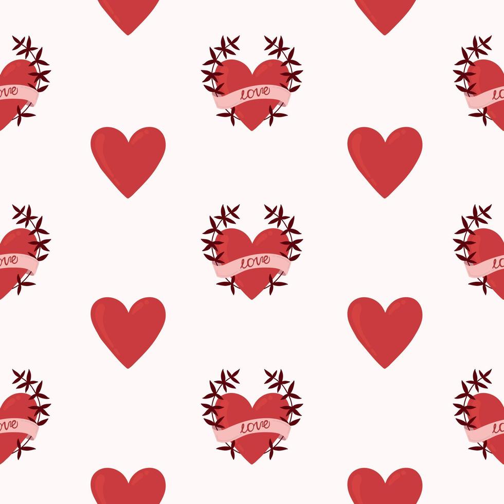 Vector pattern with hearts. Pattern for Valentine's Day. Heart pattern with twigs.