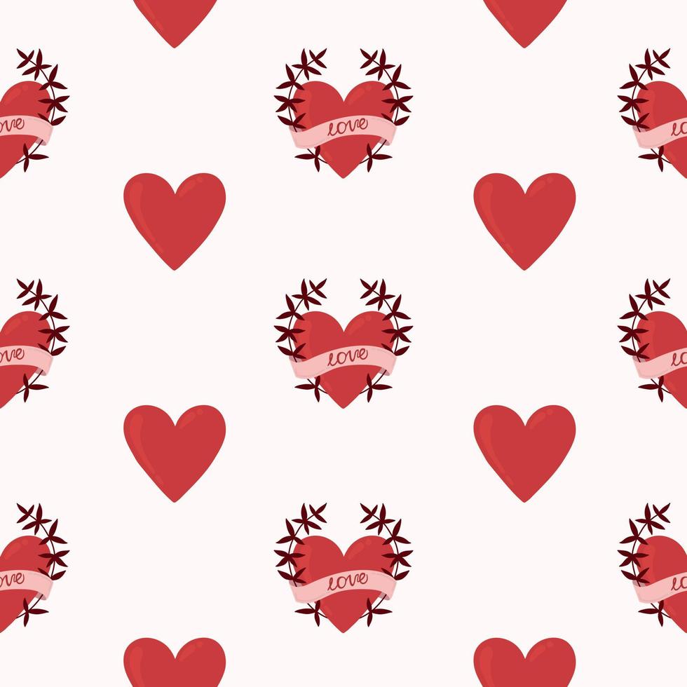 Vector pattern with hearts. Pattern for Valentine's Day. Heart pattern with twigs.