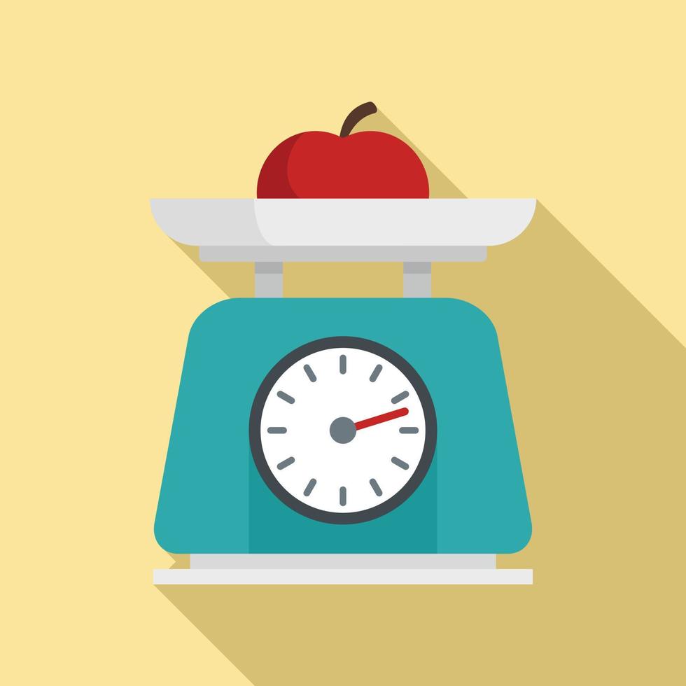 Fruit on kitchen scales icon, flat style vector