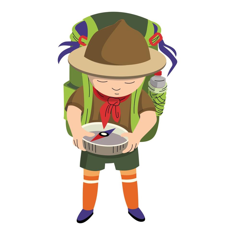 icono de brújula de mano scout, estilo de dibujos animados vector