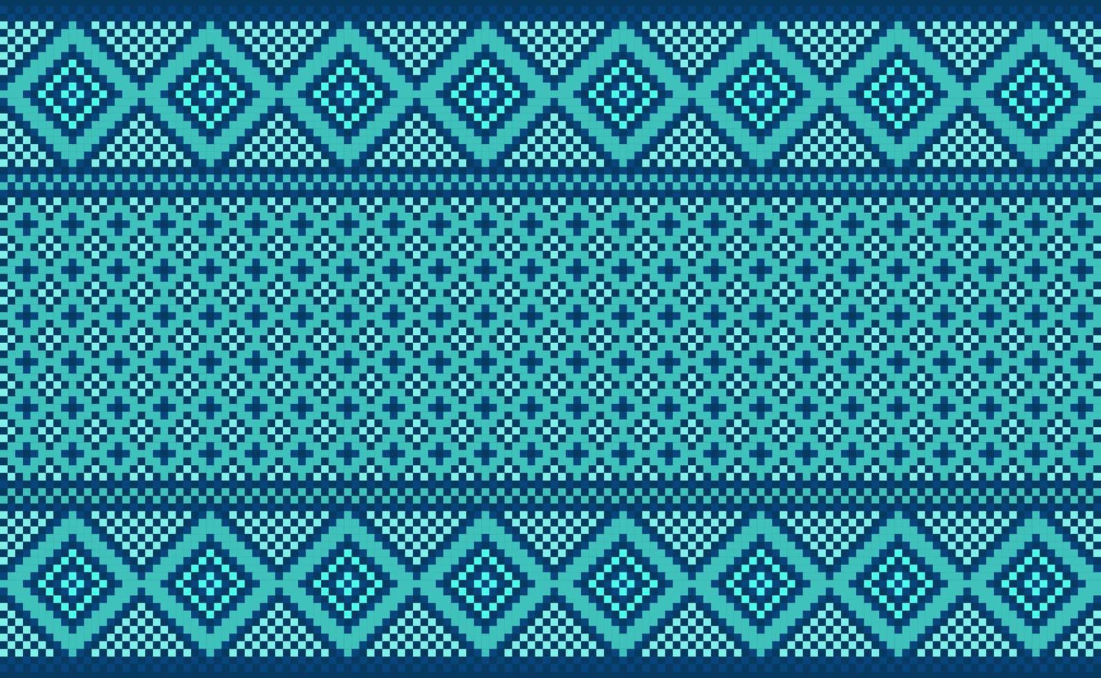 Pixel ethnic pattern, Vector embroidery pixcel background, Geometric seamless ethnic style, Blue green pattern Morocco illustration, Design for textile, fabric, clothing, kaftan, pillows