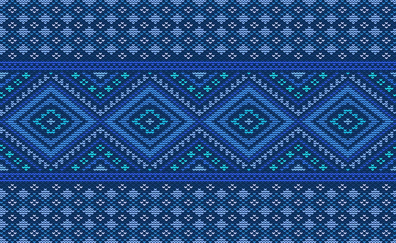 patrón de tejido de suéter, fondo cuadrado de bordado étnico vectorial, estilo antiguo tradicional de punto, moda tribal de patrón azul, diseño para textiles, tela, ropa, impresión digital, arte de pared vector