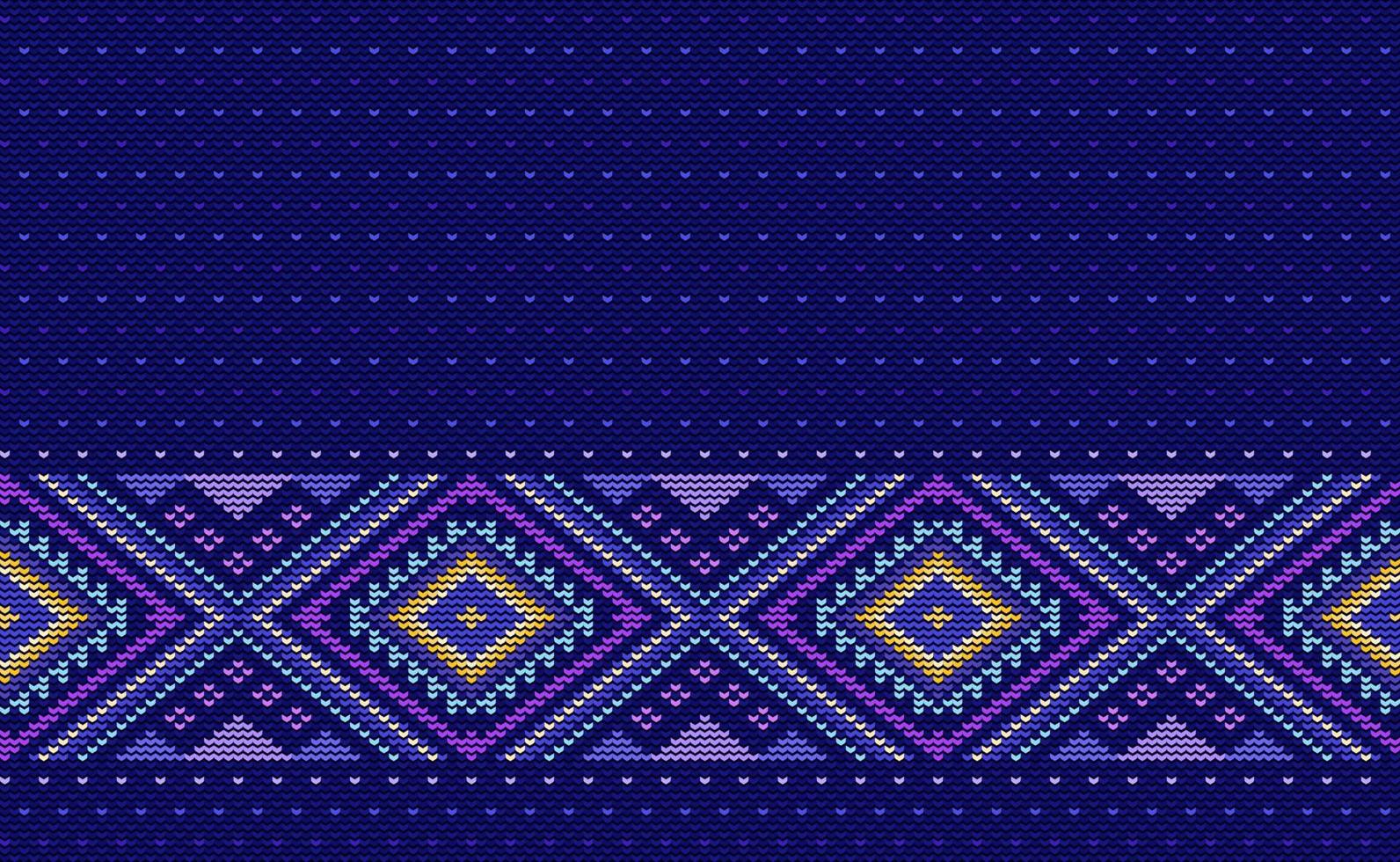 patrón étnico de punto, fondo cuadrado de punto de cruz vectorial, estilo antiguo tradicional bordado, moda tribal de patrón azul, diseño para textiles, tela, ropa, impresión digital, arte de pared vector