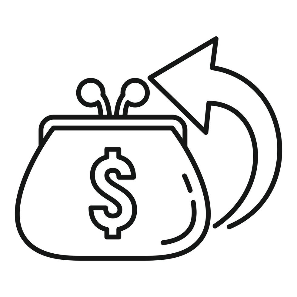 Woman wallet cash back icon, outline style vector