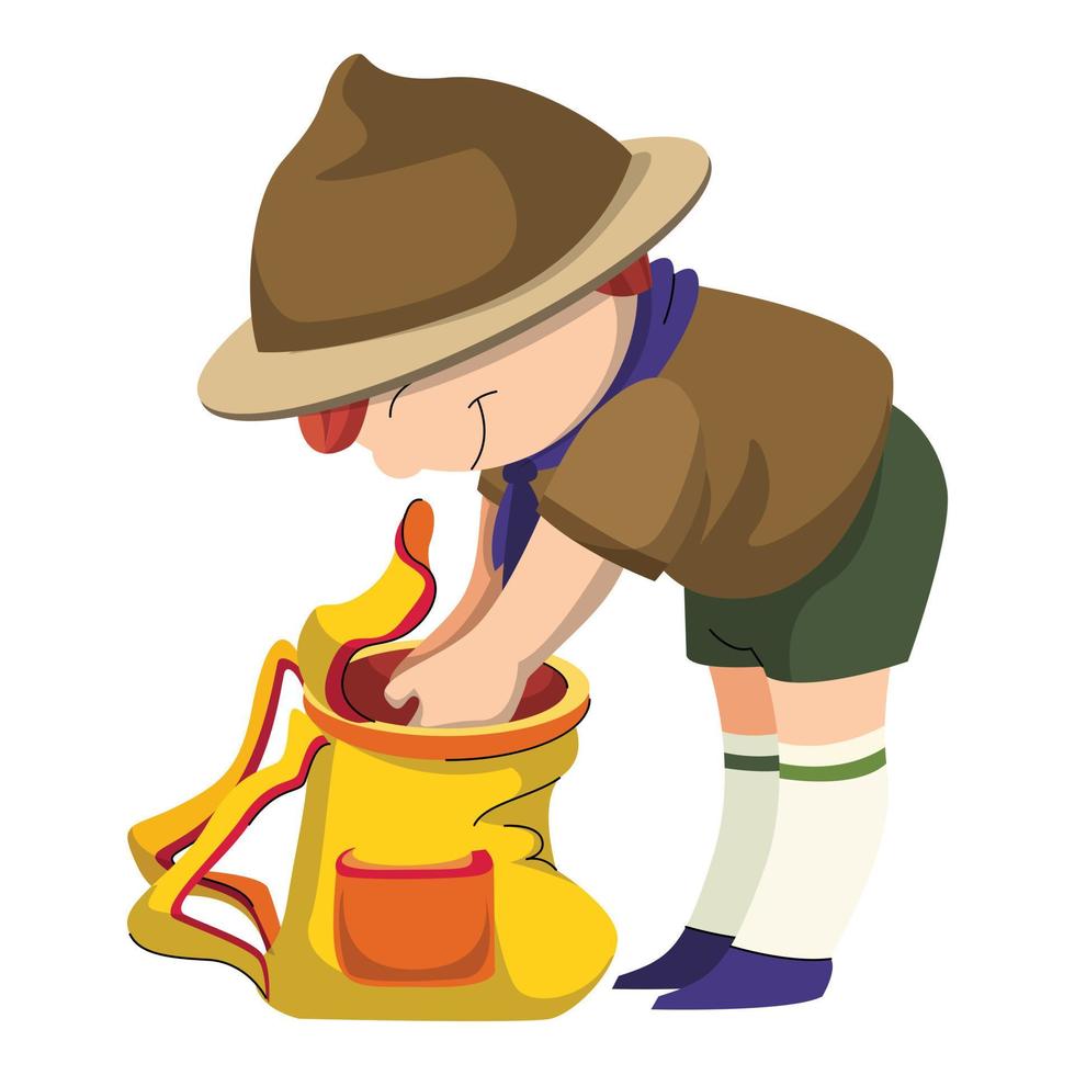 icono de mochila scout, estilo de dibujos animados vector