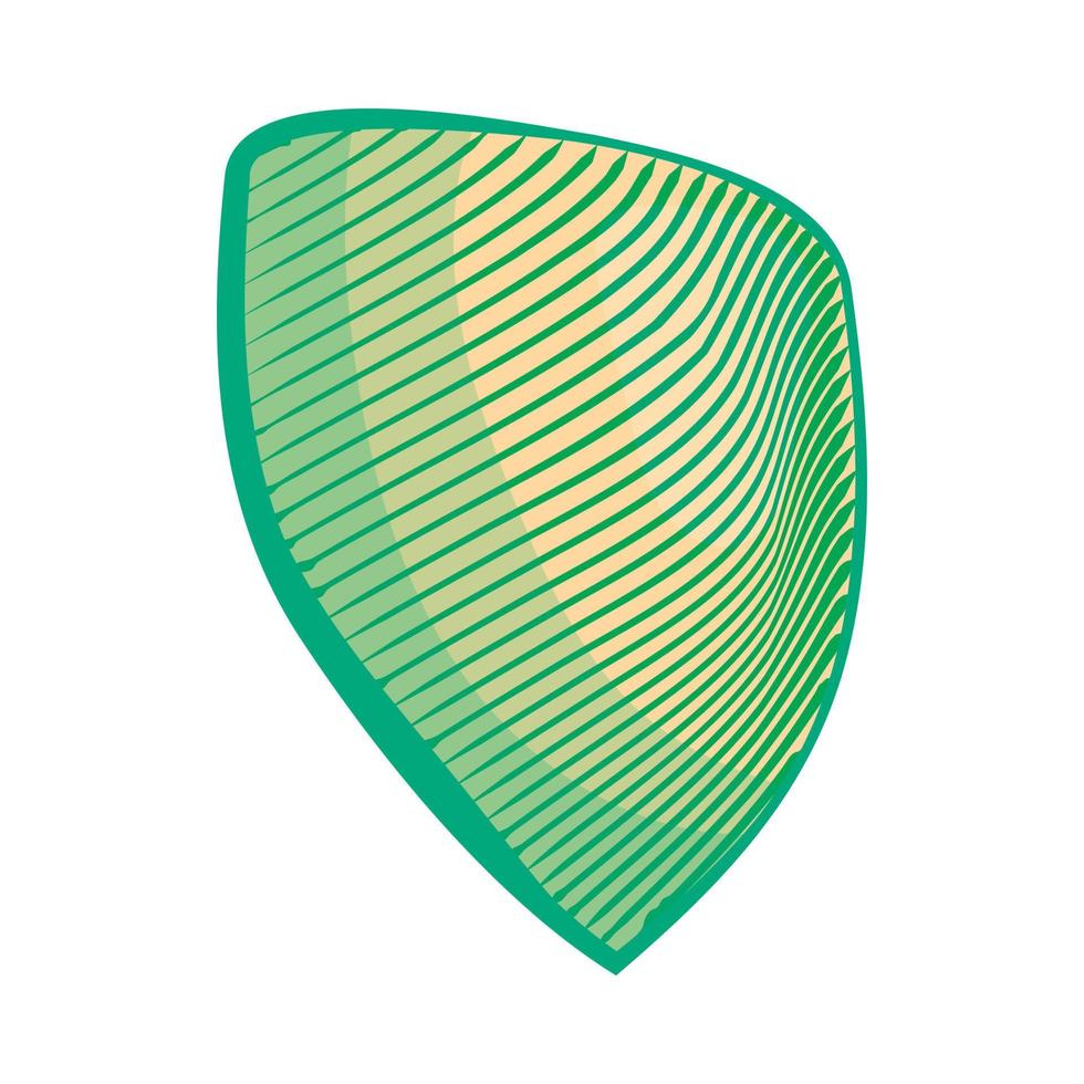 Green shield with stripes icon, cartoon style vector