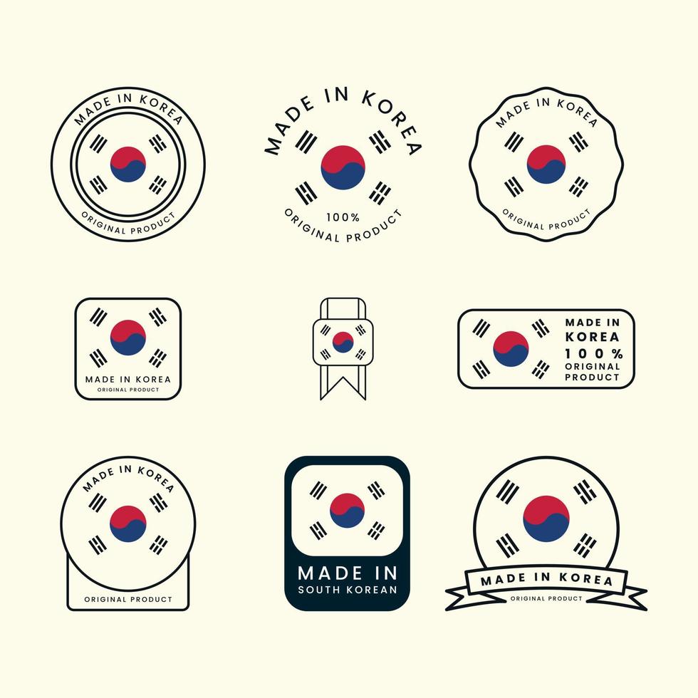 conjunto de diseño de ilustración de insignia de etiqueta de logotipo de estilo vectorial de corea del sur, hecho en diseño de icono de corea vector