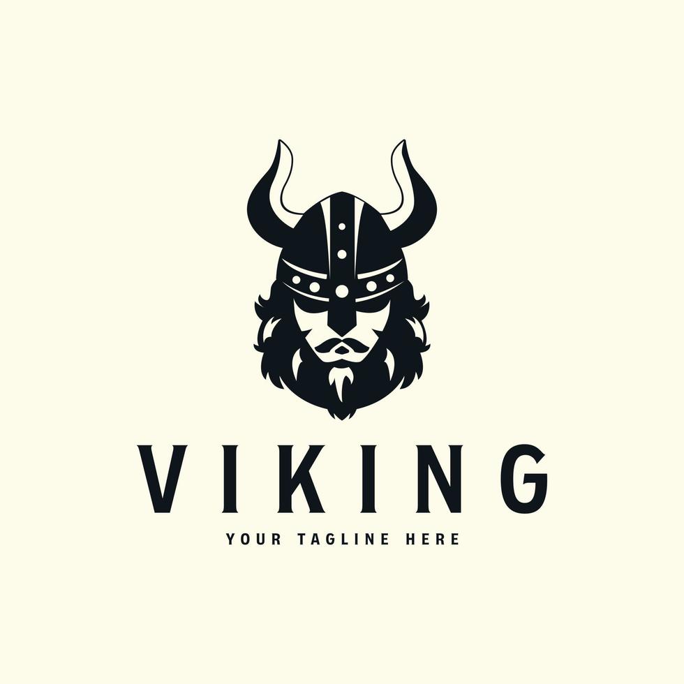 diseño de ilustración de plantilla de vector de logotipo de estilo vintage vikingo de cara, concepto de icono de vikingo de casco