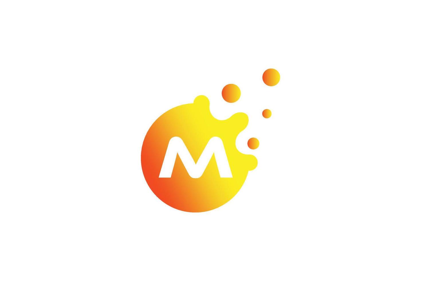 logotipo de la letra m. vector de diseño de letra m con ilustración de vector de puntos. logotipo de marca de letra con degradado naranja y amarillo.