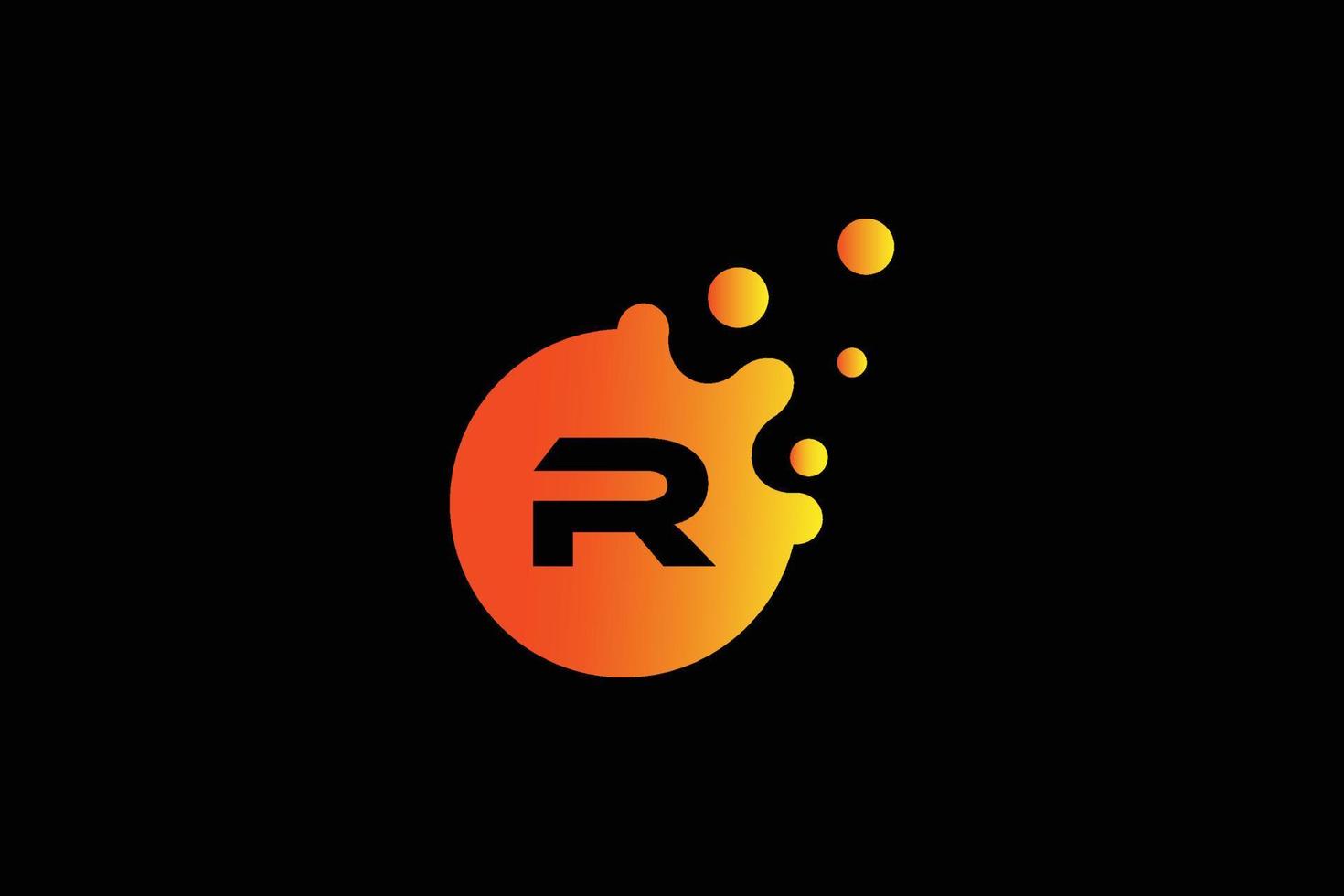 logotipo de la letra r. vector de diseño de letra r con ilustración de vector de puntos. logotipo de marca de letra con degradado naranja y amarillo.