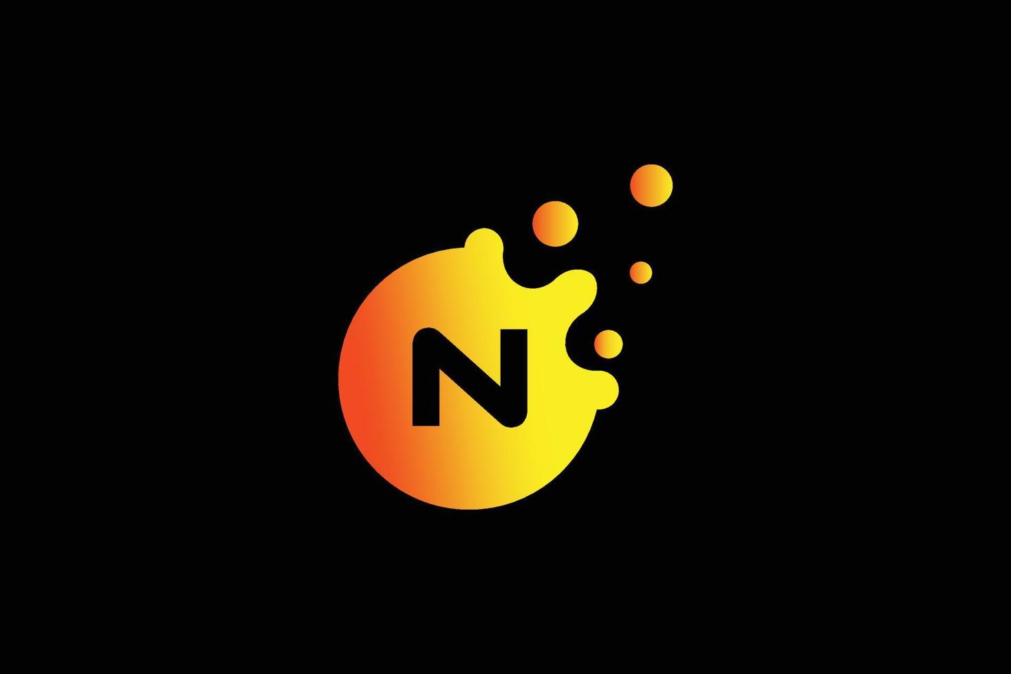 logotipo de la letra n. vector de diseño de letra n con ilustración de vector de puntos. logotipo de marca de letra con degradado naranja y amarillo.