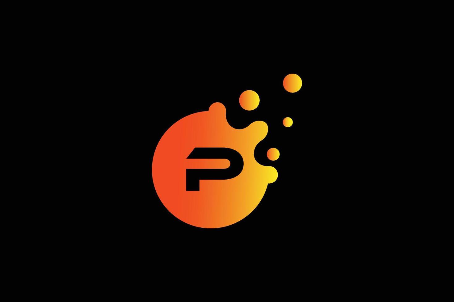logotipo de la letra p. vector de diseño de letra p con ilustración de vector de puntos. logotipo de marca de letra con degradado naranja y amarillo.