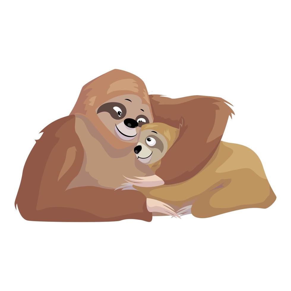 Sloth mother and kid icon, cartoon style vector