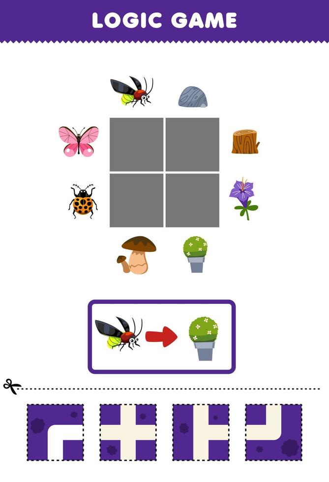 juego educativo para niños rompecabezas de lógica construir el camino para firefly mover a maceta hoja de trabajo de error imprimible vector