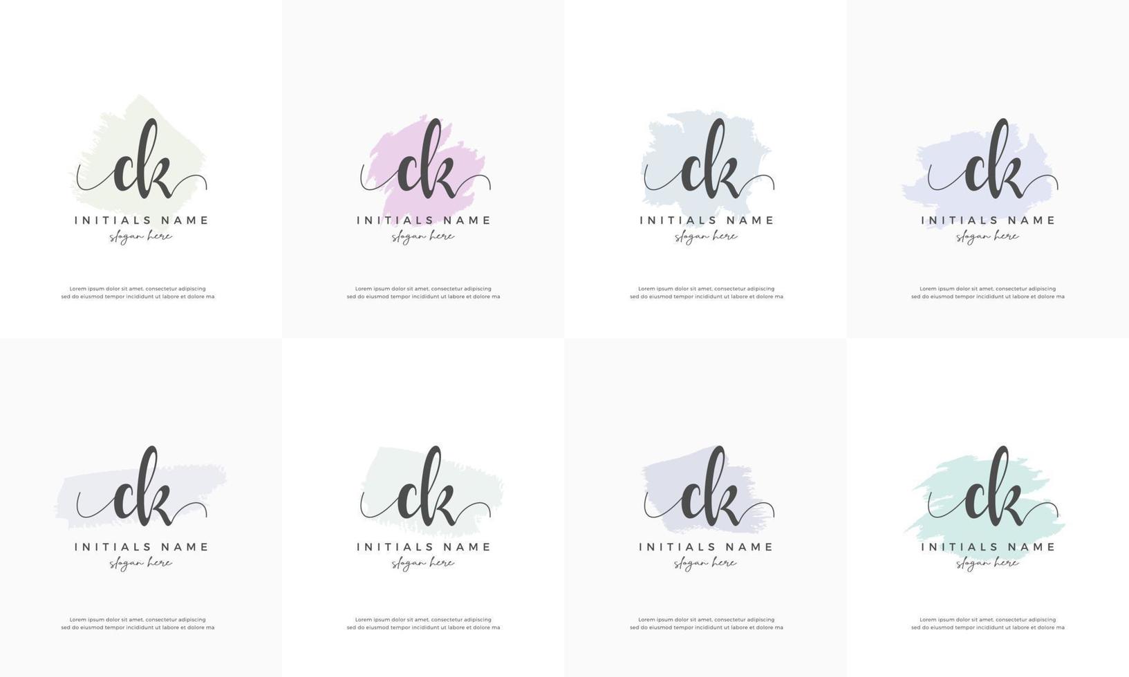 conjunto femenino letra ek ek inicial diseño de logotipo de escritura a mano vector