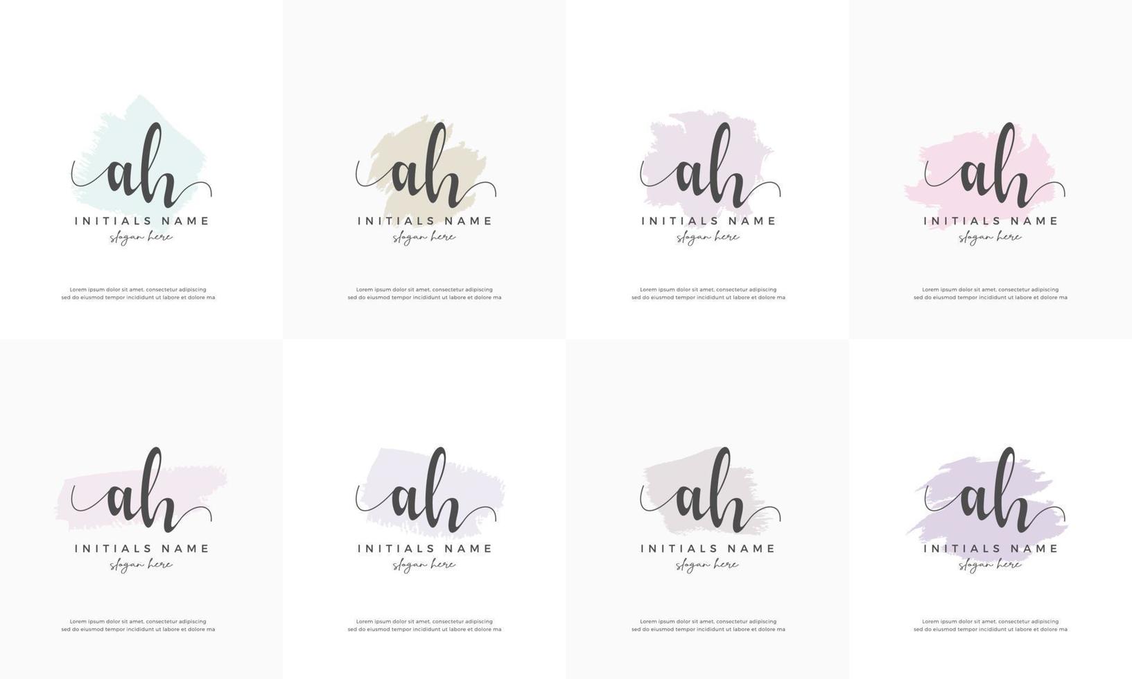 feminine set letter AH A H Initial handwriting logo design vector