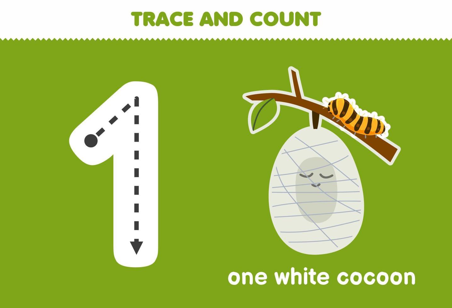 Education game for children fun counting one white cocoon printable bug worksheet vector