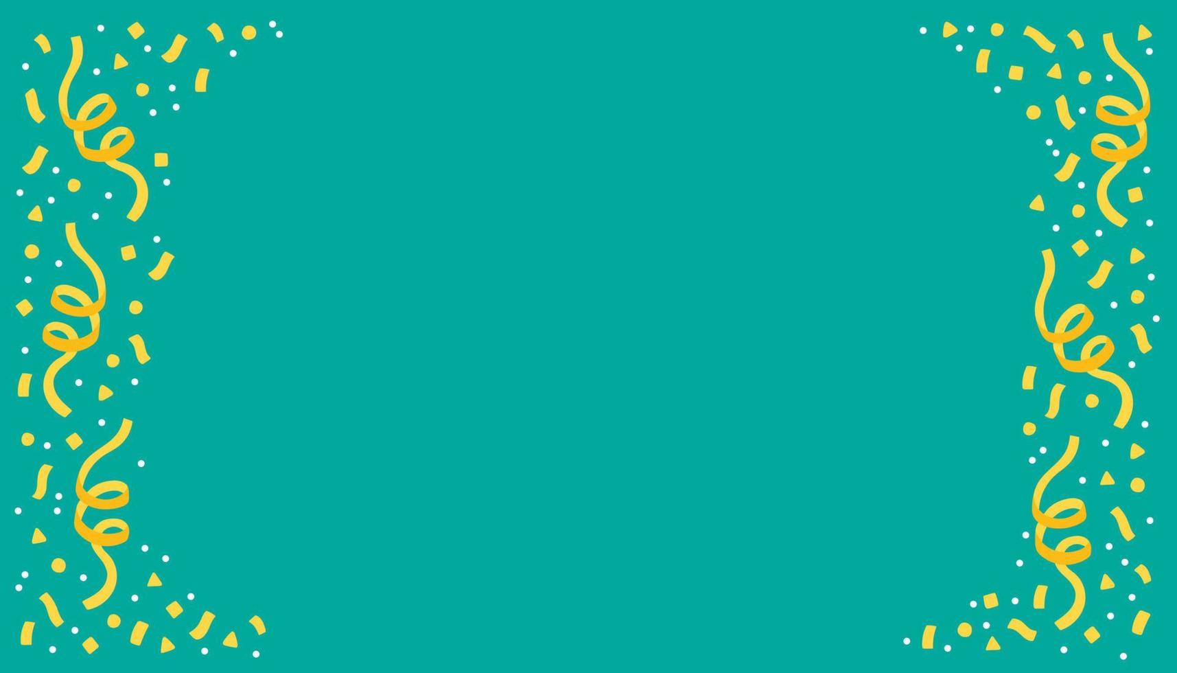 Abstract yellow confetti serpentine background. Isolated on green blue. Vector holiday illustration.