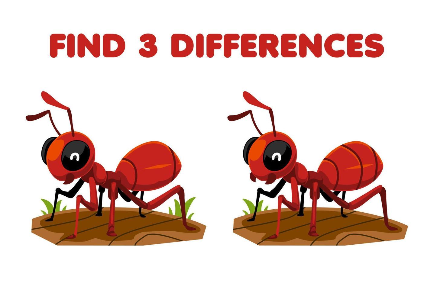 Education game for children find three differences between two cute cartoon  ant printable bug worksheet 14496619 Vector Art at Vecteezy