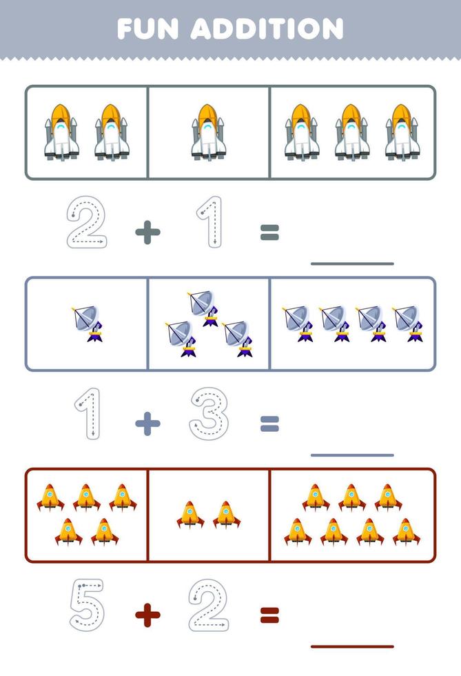 Education game for children fun addition by counting and tracing the