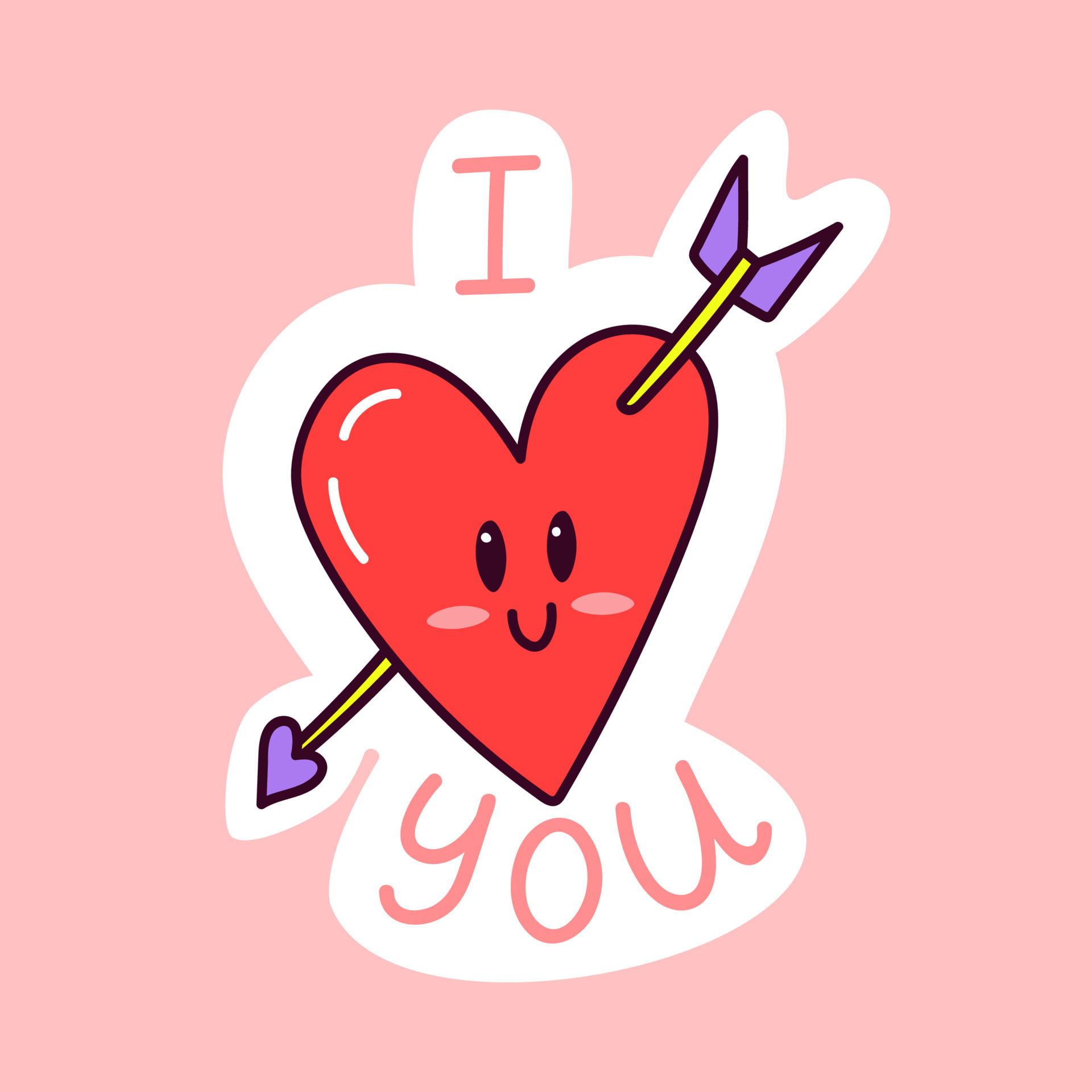 I love you sticker. Cute doodle heart shape. Sticker with white ...