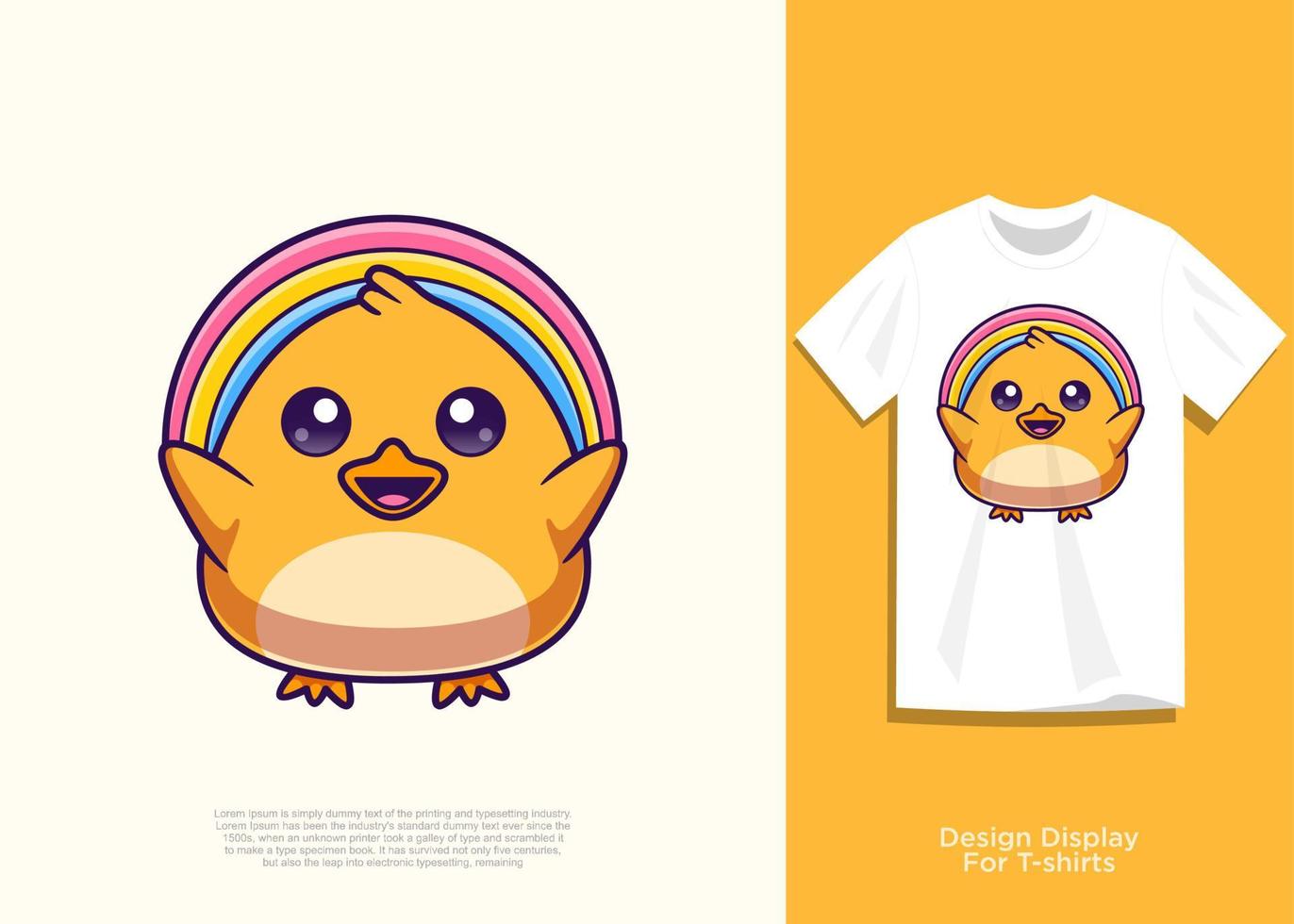 chick vector illustration, flat cartoon style design, with added look on t-shirt.