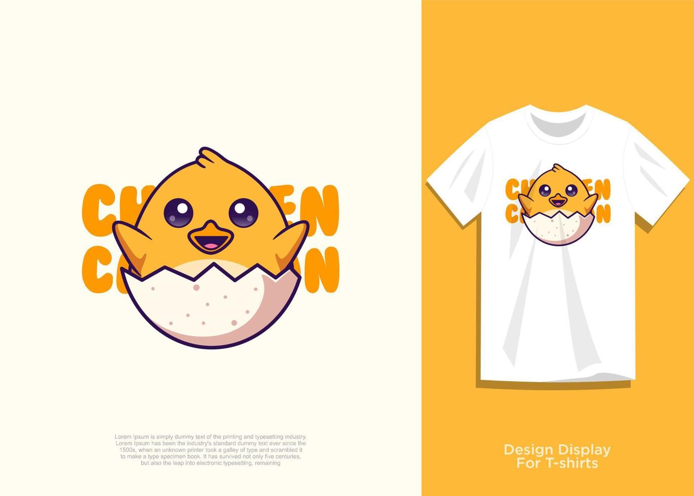 chick vector illustration, flat cartoon style design, with added look on t-shirt.