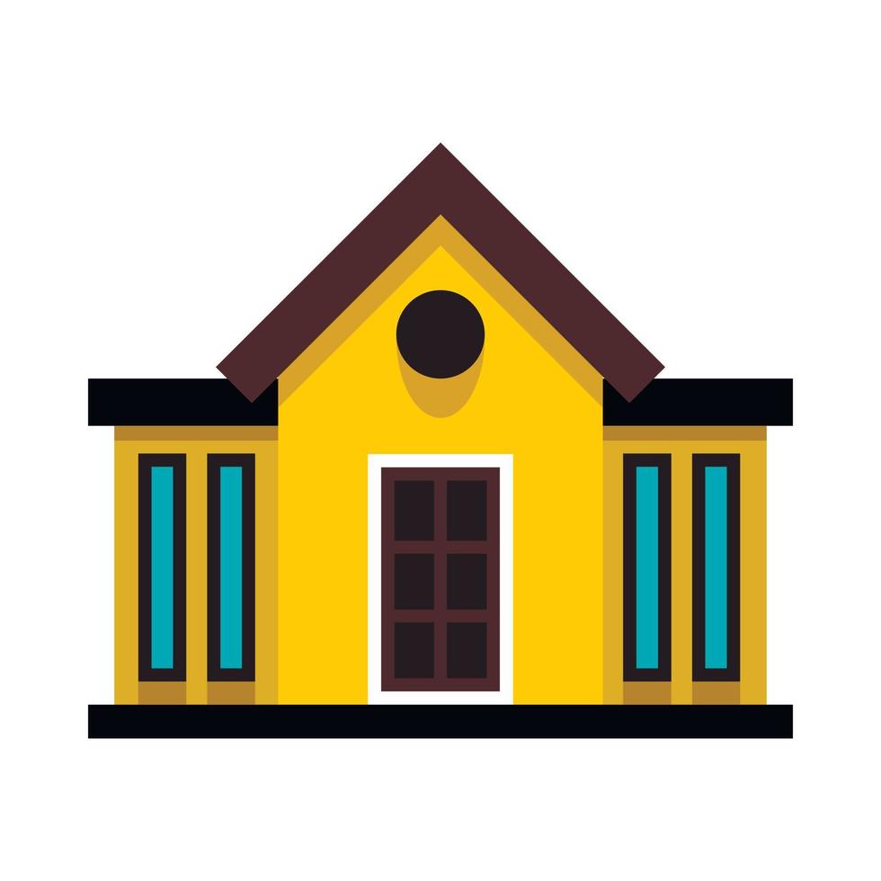 Yellow cottage with narrow windows icon flat style vector