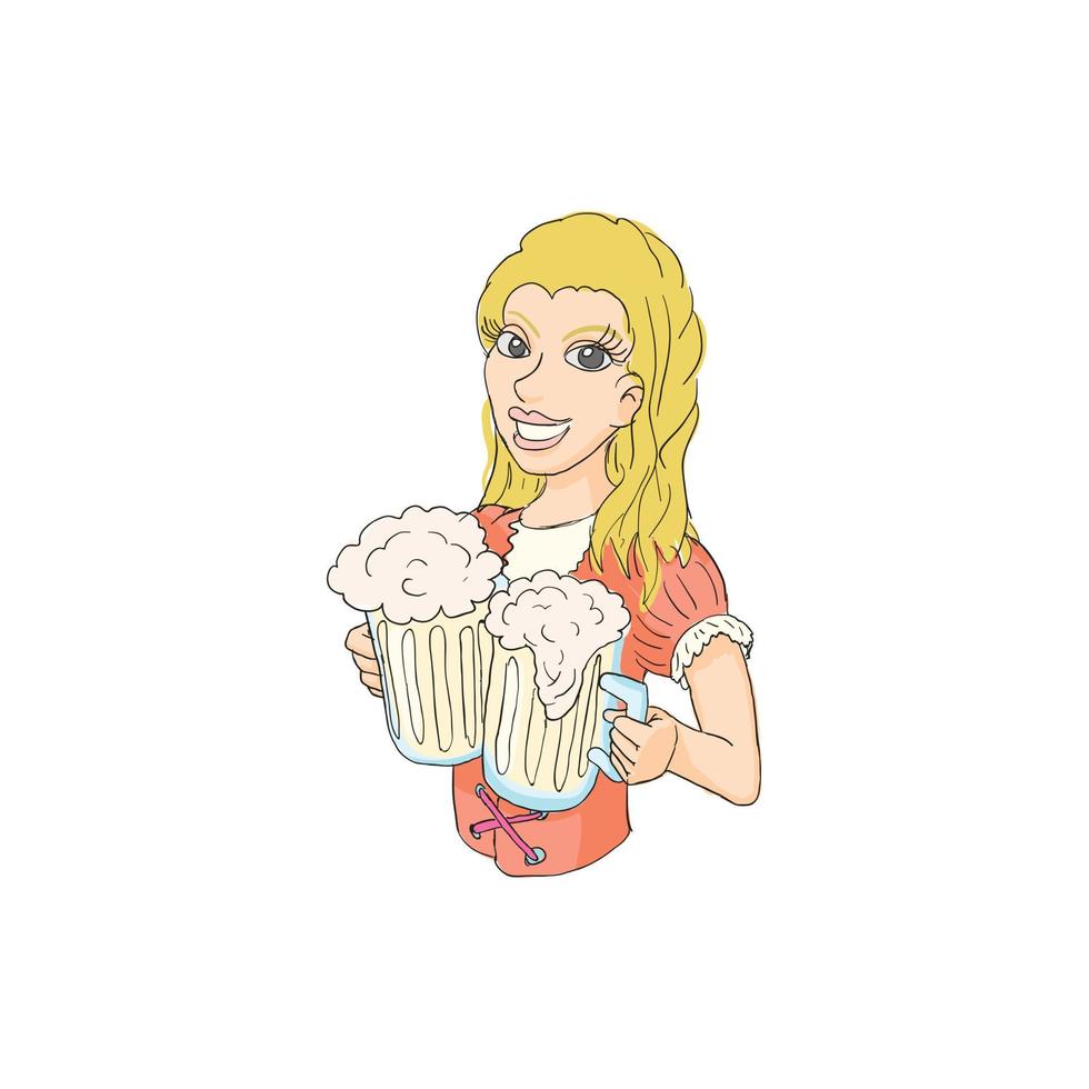 Girl with beer icon, cartoon style vector