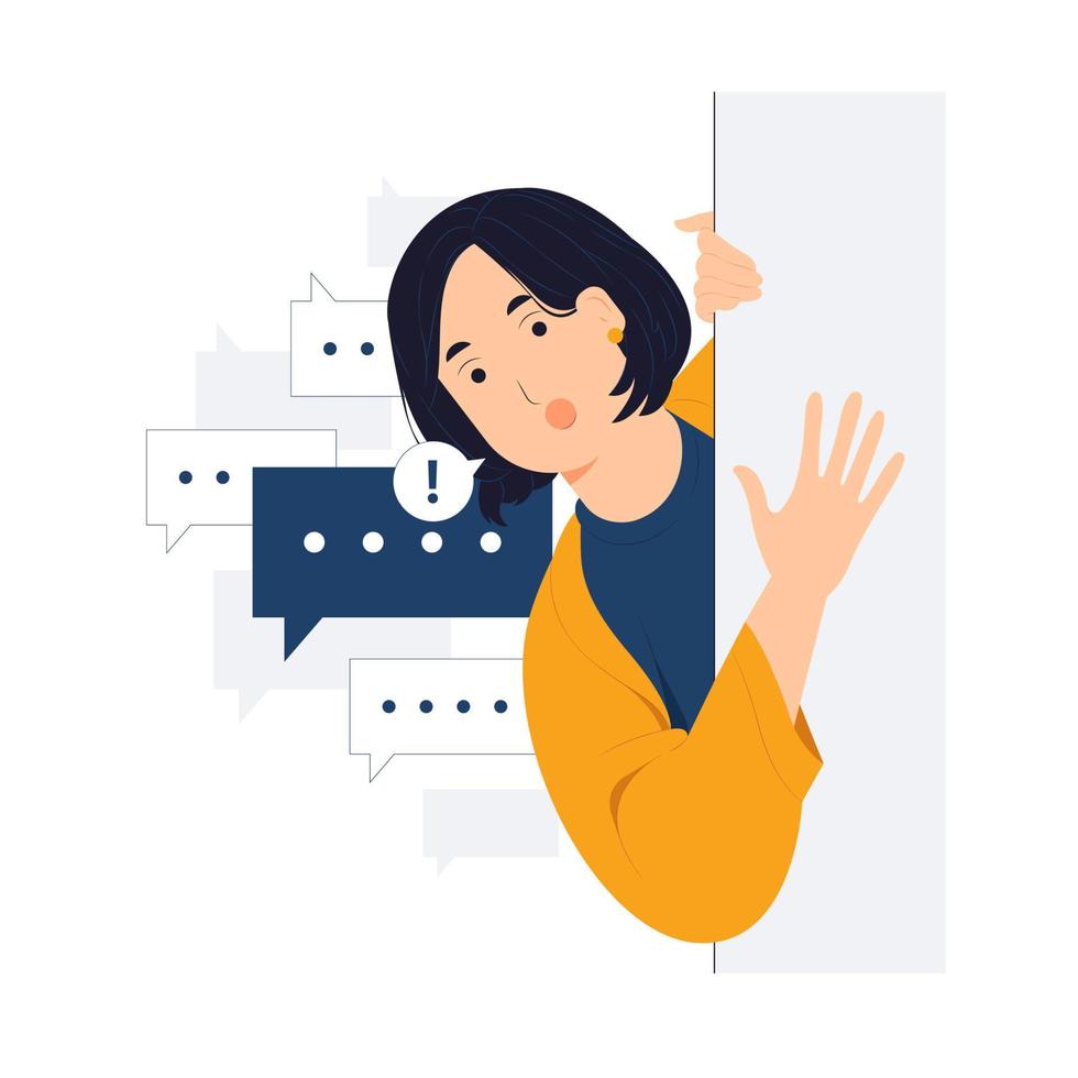Woman startled, shocked, Surprised, speaking, listening, hearing, whispering, and Pay attention concept illustration vector
