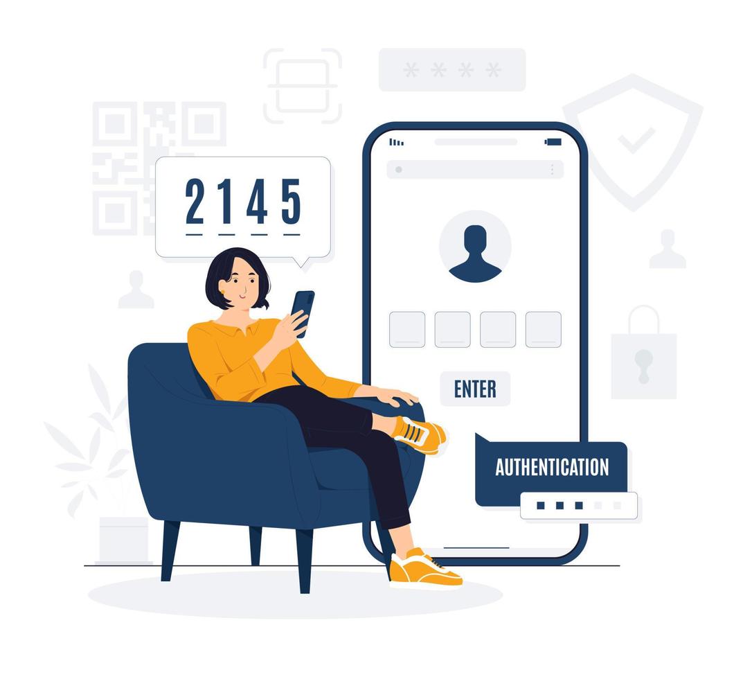 OTP 2fa authentication password secure, notice login verification with push code concept illustration vector
