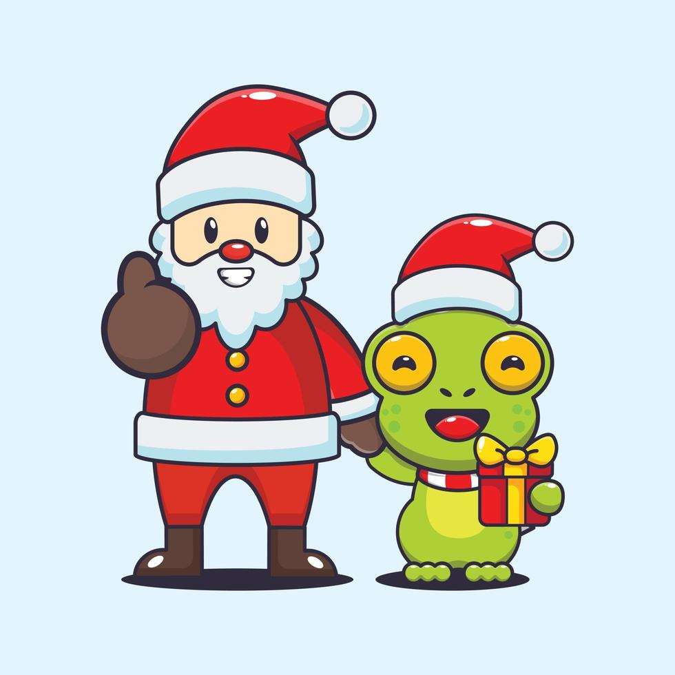 Cute frog with santa claus. Cute christmas cartoon illustration. vector
