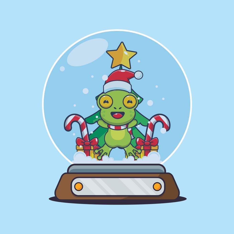 Cute frog in snow globe. Cute christmas cartoon illustration. vector