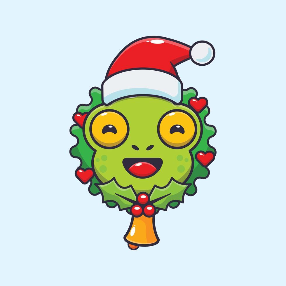 Cute frog in christmas day. Cute christmas cartoon illustration. vector