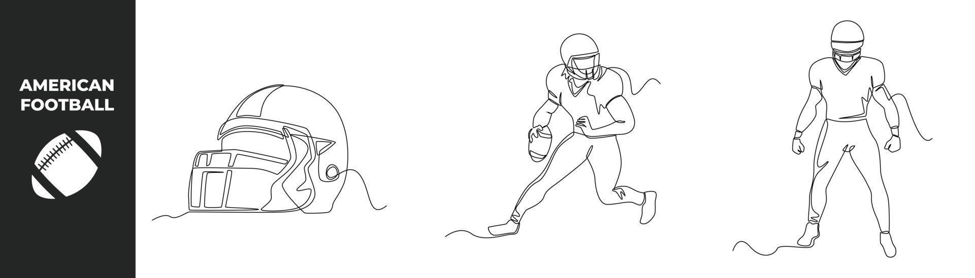 concepto continuo de juego de fútbol americano de dibujo de una línea. casco de fútbol americano y deportista de fútbol americano. gráfico vectorial de diseño de dibujo de una sola línea. vector
