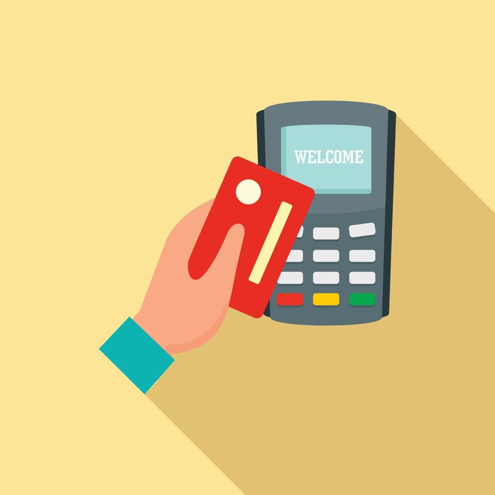 Credit card pay device icon, flat style vector