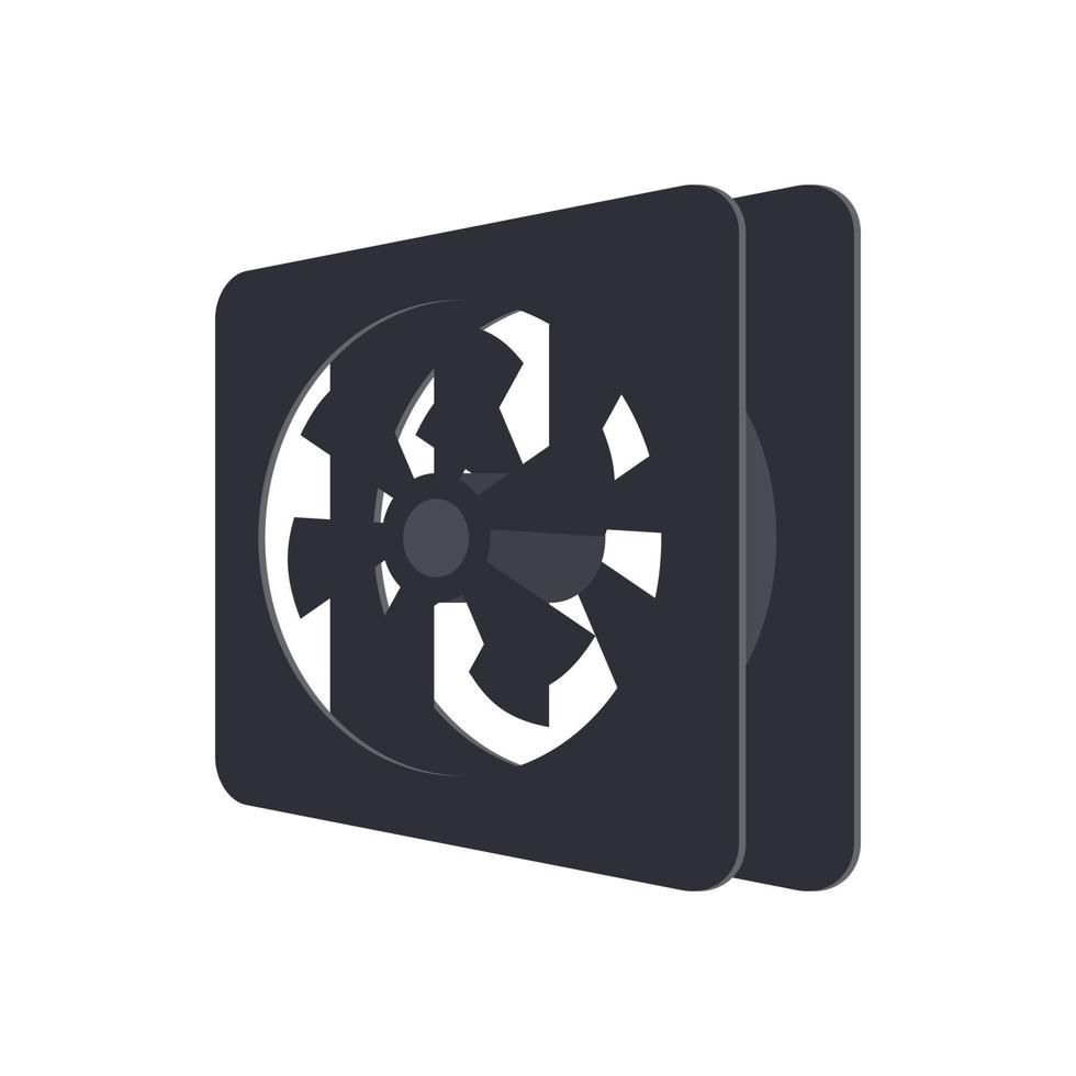 Computer case cooling fan icon, cartoon style vector