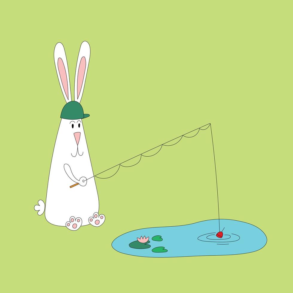 símbolo de conejo de 2023. conejo con caña de pescar. senderismo, campaña, viaje vector