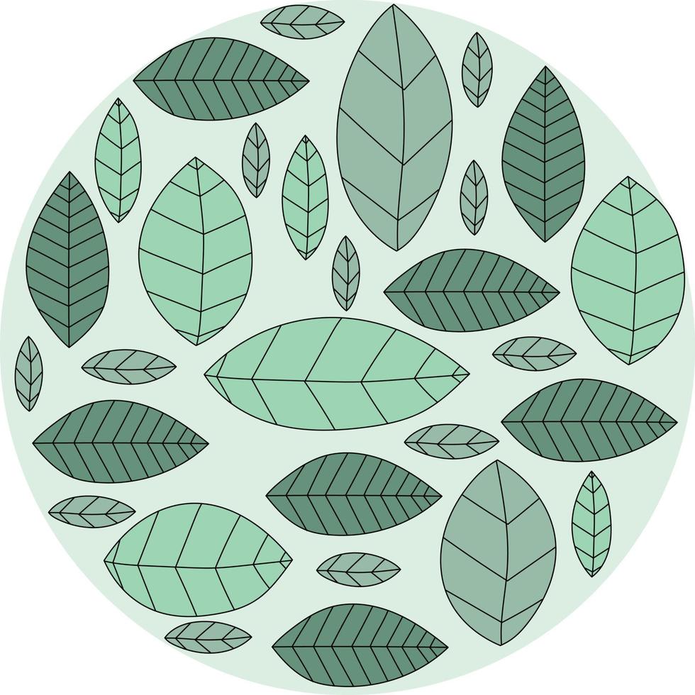 Round banner from branches with leaves. Green leaves in a circle. Vector leaves. Hand drawn vector doodle. Vector illustration