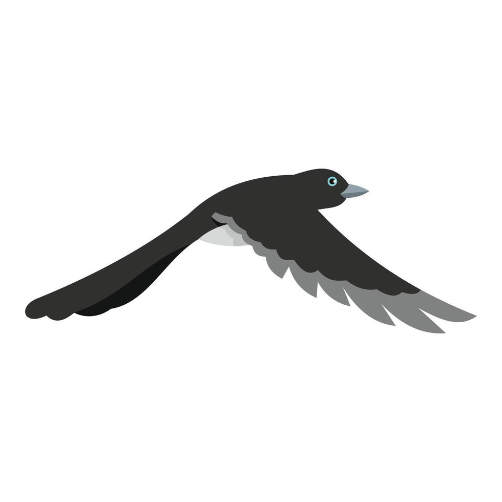 Flying away magpie icon, flat style vector