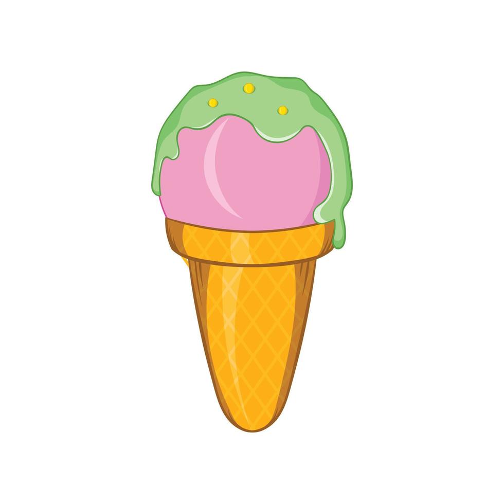 helado en un icono de cono de gofre, estilo de dibujos animados vector