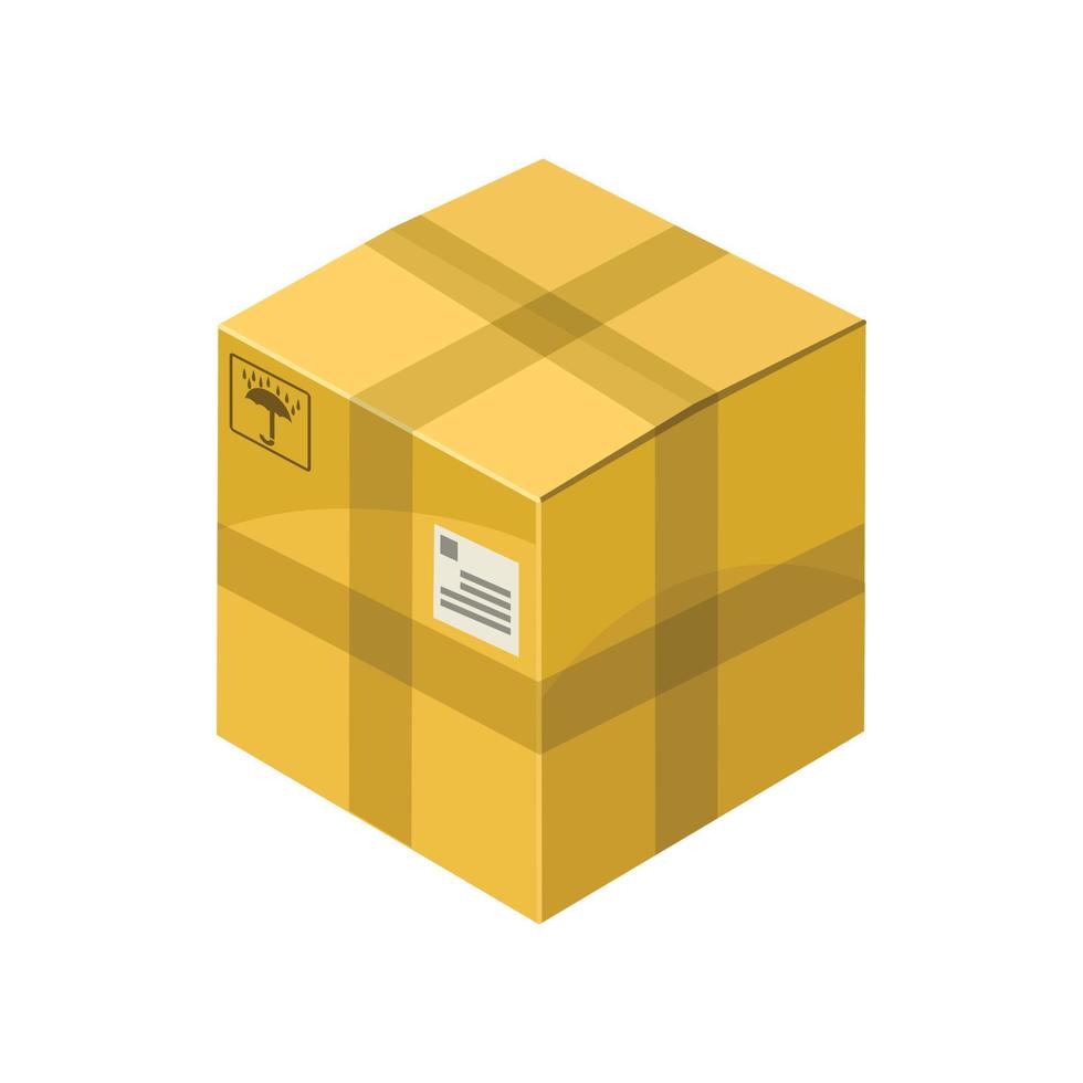 Closed cardboard box icon, cartoon style vector