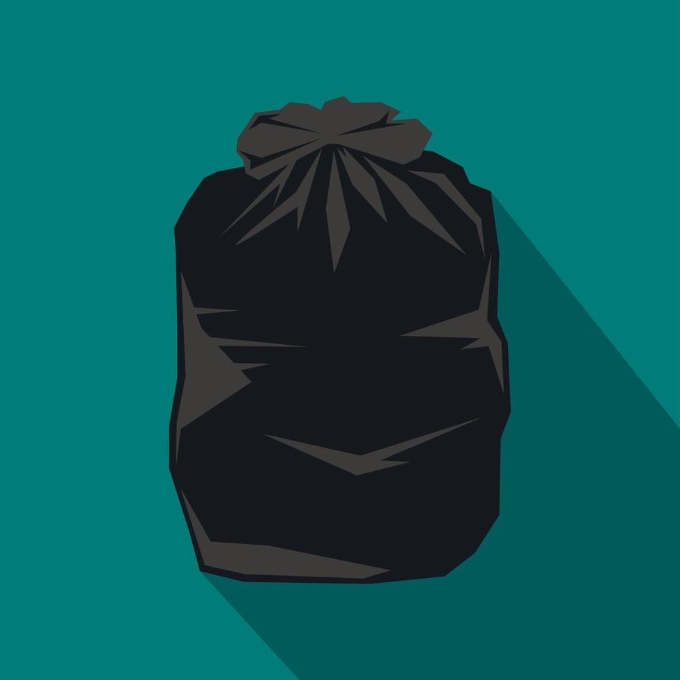 Black trash bag icon, flat style vector