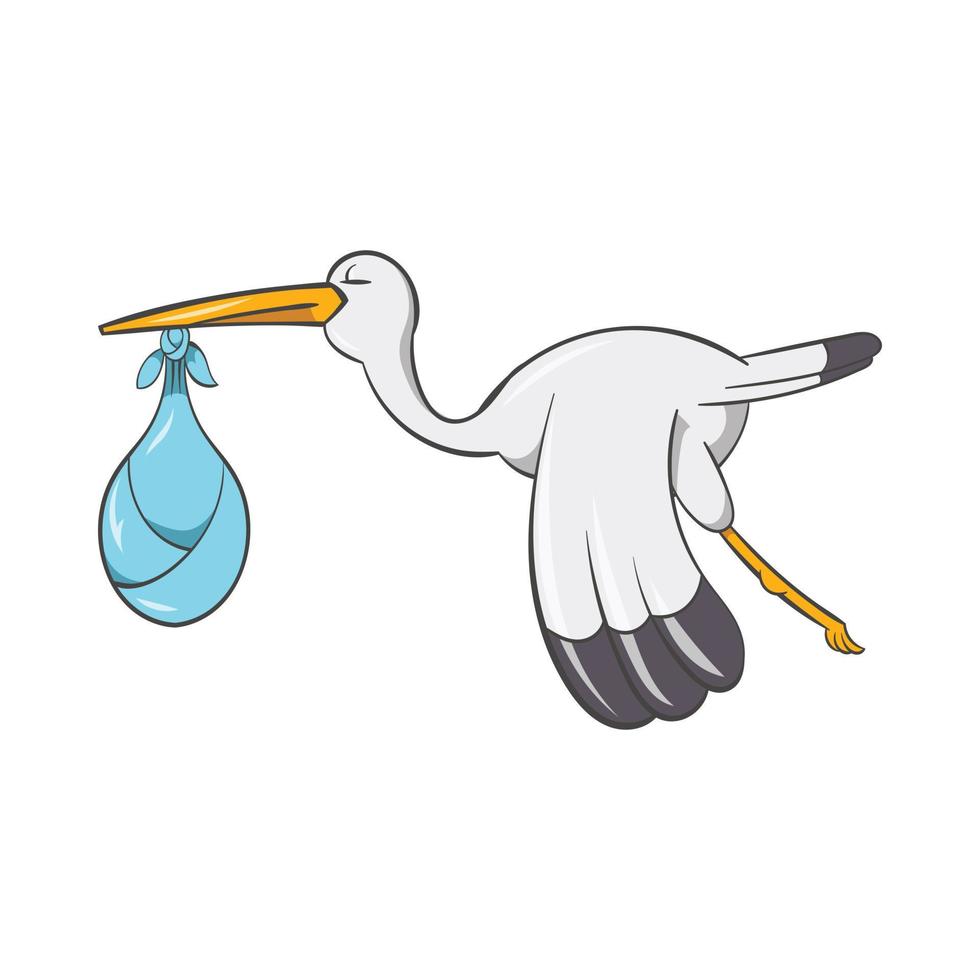 Stork with baby icon, cartoon style vector