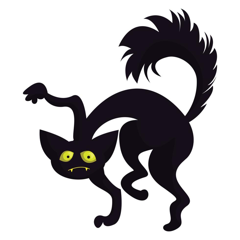 Scary black cat icon, cartoon style vector