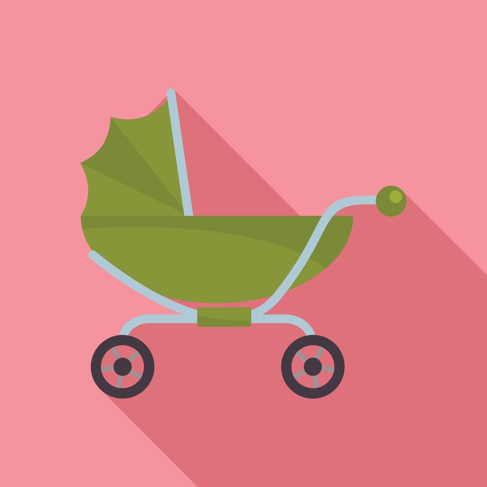 Classic baby pram icon, flat style vector