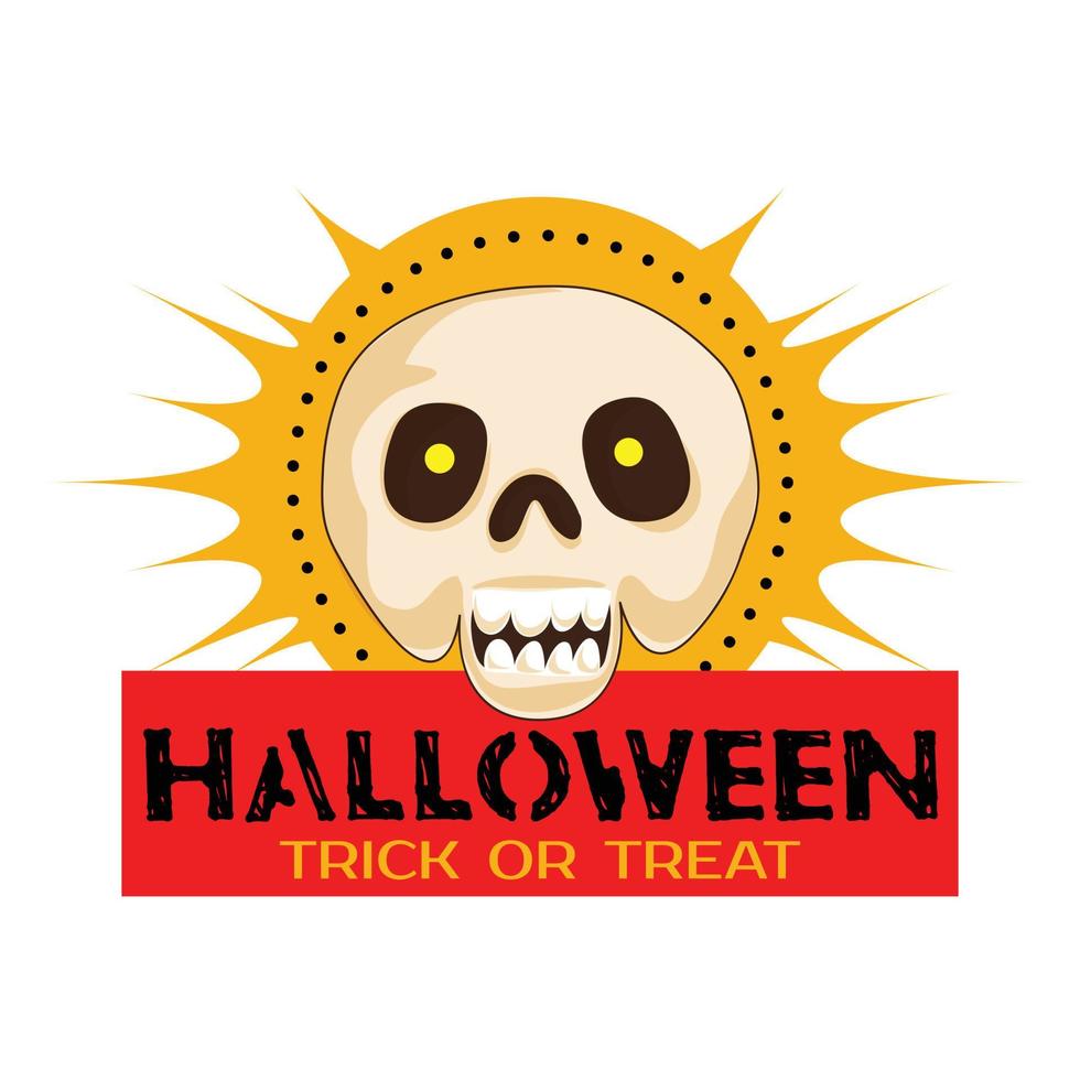 logotipo de la fiesta del cráneo de halloween, estilo de dibujos animados vector