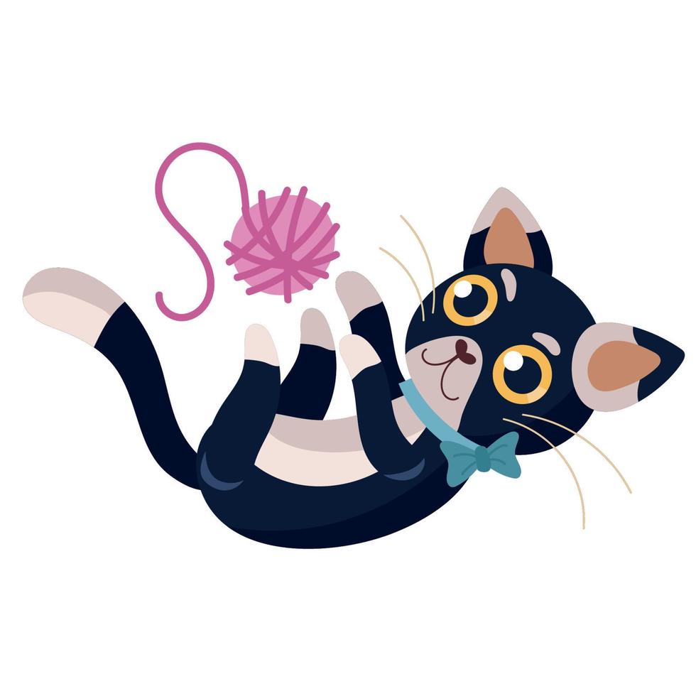 cat playing with wool ball vector
