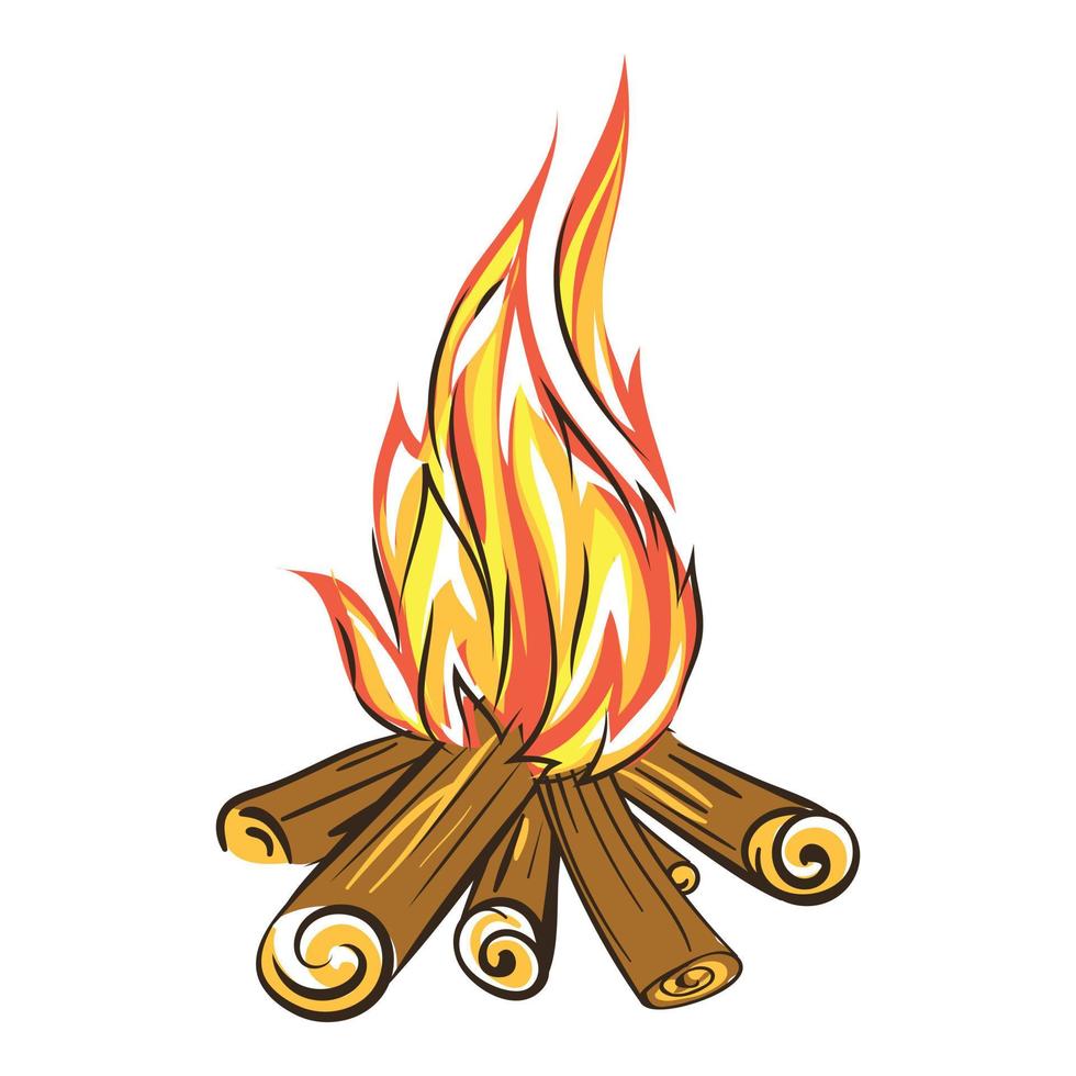 Campfire icon, cartoon style vector